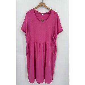 J Jill Dress Womens 3X Pink Colorful‎ Stretch Short Sleeve Pockets NEW